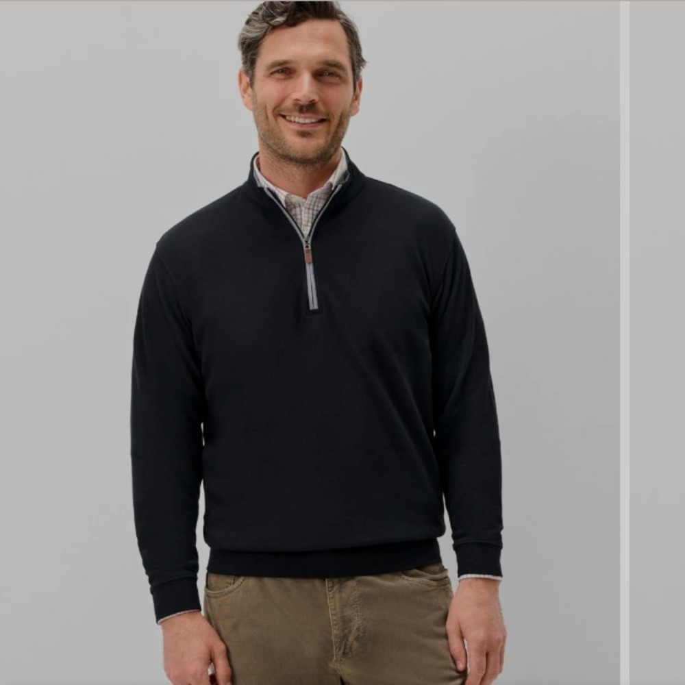 Johnnie-O Sully Sweatshirt Mens L, Black 1/4 Zip Mock Neck Pullover Golf Preppy